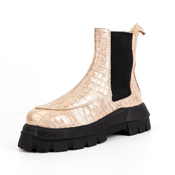 Topshop Wmn Alpha Patent Leather Croc Festival Chelsea Platform Boots 9US EUR40 - Picture 3 of 9